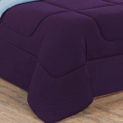 Imagem de Kit Edredom + Jogo De Lençol Malha 100% Algodão Gran Moratta 7 Peças Queen - Roxo /Azul Bebê