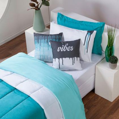 Imagem de Kit Edredom Linho Colorful Solteiro 4 Peças 100% Poliéster - Verde