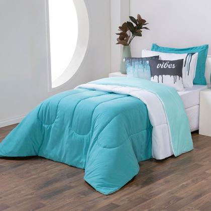 Imagem de Kit Edredom Linho Colorful Solteiro 4 Peças 100% Poliéster - Verde