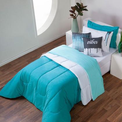 Imagem de Kit Edredom Linho Colorful Solteiro 4 Peças 100% Poliéster - Verde