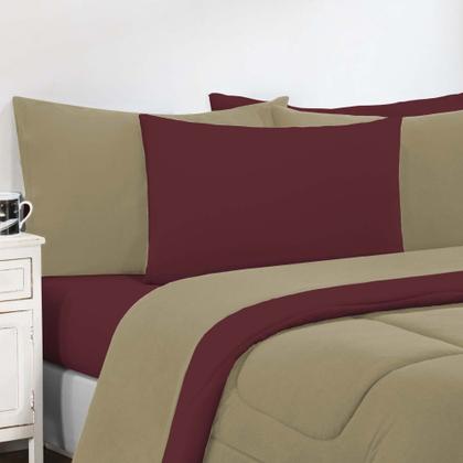 Imagem de Kit Edredom Malha 100% Algodão Gran Moratta 3 Peças Casal - Avelã/Vinho