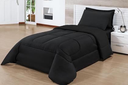 Imagem de kit edredom SOLTEIRO dupla face preto
