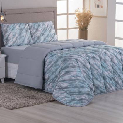 Imagem de Kit Edredom Solteiro Malha 100% Algodão 03 Pçs Liso Dupla Face C/ Viés