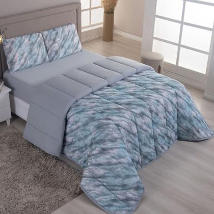 Imagem de Kit Edredom Solteiro Malha 100% Algodão 03 Pçs Liso Dupla Face C/ Viés