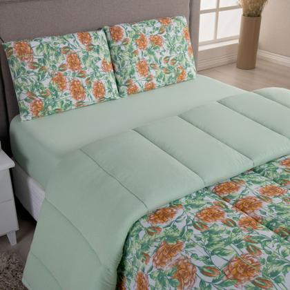 Imagem de Kit Edredom Solteiro Malha 100% Algodão 03 Pçs Liso Dupla Face C/ Viés