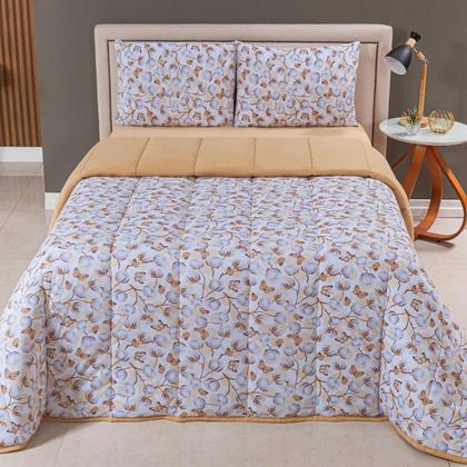 Imagem de Kit Edredom Solteiro Malha 100% Algodão 03 Pçs Liso Dupla Face C/ Viés