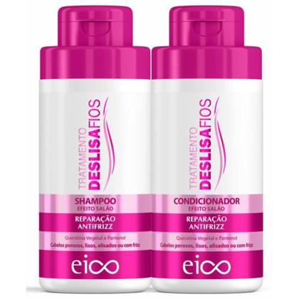Imagem de Kit Eico Deslisa Fios Shampoo 450ml Condicionador 400ml + Máscara Tratamento Antifrizz Creme 1Kg