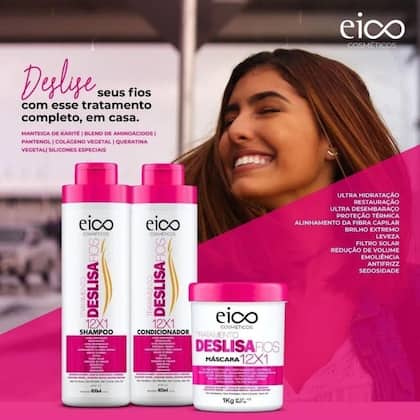 Imagem de Kit Eico Deslisa Fios Shampoo 800ml e Condicionador 450ml Liso e AntiFrizz