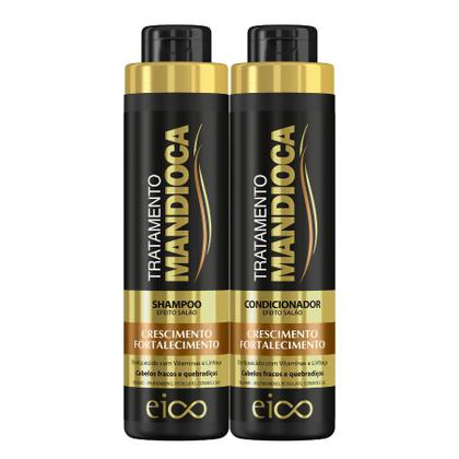 Imagem de Kit Eico Mandioca Shampoo 800ml e Condicionador 750ml + Máscara Hidratação Nutrição Brilho Crescimento 1Kg