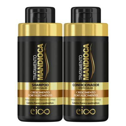 Imagem de Kit Eico Tratamento Creme Mandioca Shampoo 450ml Condicionador 400ml Máscara Tratamento Hidratação 1Kg
