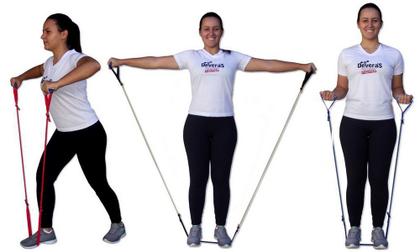 Imagem de kit elastico exercicio treino em casa elástico extensor + tornozeleira peso 2 kg caneleira de peso + colchonete para academia