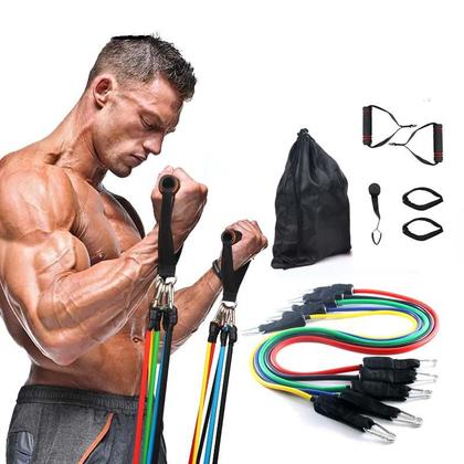 Imagem de Kit Elástico Extensor 11 Itens Treino Intenso Funcional Musculação Power Tube Resistance