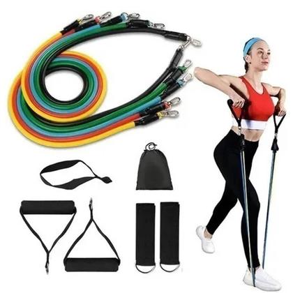 Imagem de Kit Elástico Extensor 11 Peças Exercício Funcional Tubing