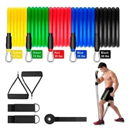 Imagem de Kit Elástico Extensor 11 Peças Exercício Funcional Tubing