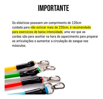 Imagem de Kit Elástico Extensor 11 Peças Exercício Funcional Tubing