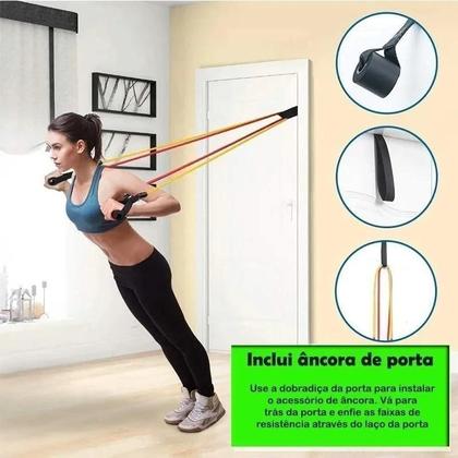 Imagem de Kit Elástico Extensor 11 Peças Funcional Musculação Fitn