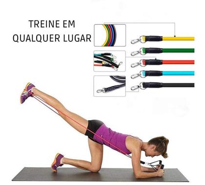 Imagem de Kit Elástico Extensor 11 Peças Funcional Musculação Fitn