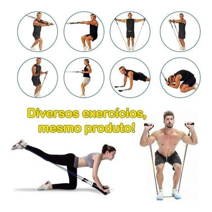 Imagem de Kit Elástico Extensor 11 Peças Funcional Musculação Fitn