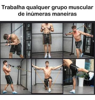 Imagem de Kit Elástico Extensor 11 Peças Funcional Musculação Fitn