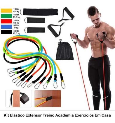 Imagem de Kit Elástico Extensor 11 Peças Funcional Musculação Fitn