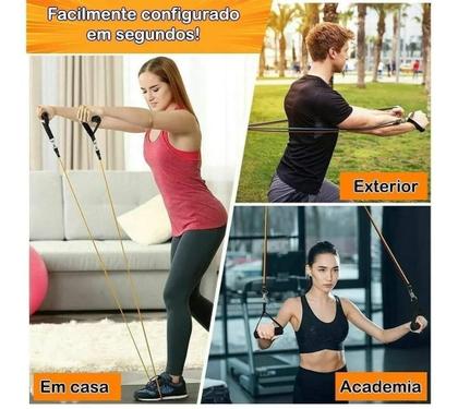 Imagem de Kit Elástico Extensor 11 Peças Funcional Musculação Fitn