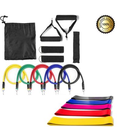 Imagem de Kit Elástico Extensor 11 Peças Treinamento Funcional 5 Bands