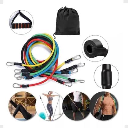 Imagem de Kit Elastico Extensor 11 Peças Treino Academia Exercícios Musculação Yoga Pilates