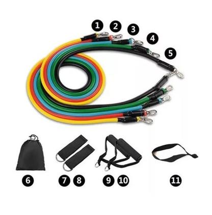 Imagem de Kit Elastico Extensor 11 Peças Treino Academia Exercícios Musculação Yoga Pilates