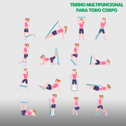 Imagem de Kit Elástico Extensor Para Exercicio E Conjunto 5 Faixa Elastica Thera Band Treino Em Casa Ginastica Fisioterapia Yoga C