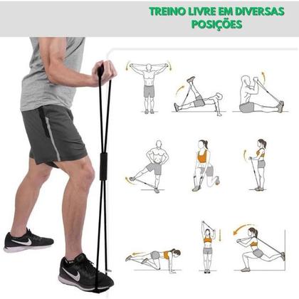 Imagem de Kit Elástico Extensor Para Exercicio E Conjunto 5 Faixa Elastica Thera Band Treino Em Casa Ginastica Fisioterapia Yoga