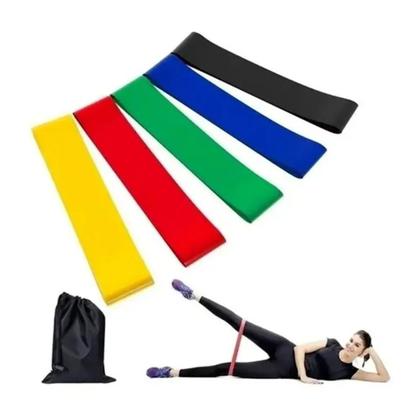 Imagem de Kit Elástico Extensor Para Exercicio E Conjunto 5 Faixa Elastica Thera Band Treino Em Casa Ginastica Fisioterapia Yoga