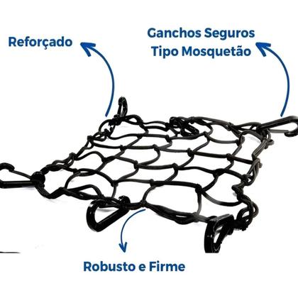 Imagem de Kit Elástico Grosso Gancho de Ferro 1,5M Com Rede Elástica Para Moto bicicleta 35x35