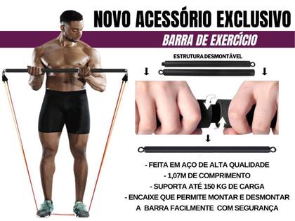 Imagem de Kit Elástico Tubing Premium Com Barra De Exercícios Bravus