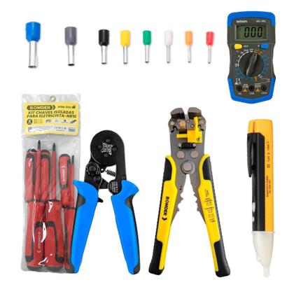 Imagem de Kit Eletricista Completo Conjunto Profissional Alicate Terminal Conectores Exbom/Bomder