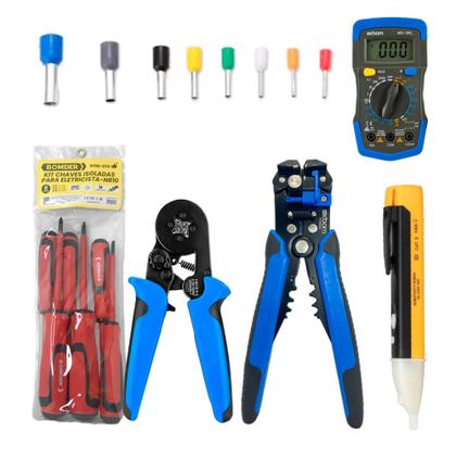 Imagem de Kit Eletricista Completo Conjunto Profissional Alicate Terminal Conectores
