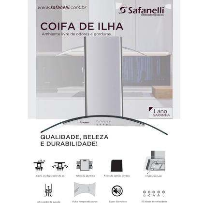 Imagem de Kit Eletro Coifa Ilha 90cm + Cooktop 5B Tripla Chama Safanelli
