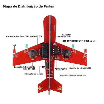 Imagem de Kit Eletrônico DIY De Pequeno Avião CD4017 Lâmpada De Fluxo LED Montagem De PCB Prática Científica