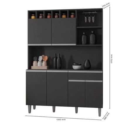 Imagem de Kit Elisa 130cm Cozinha Compacta com Nichos Cinza - Bela Móveis