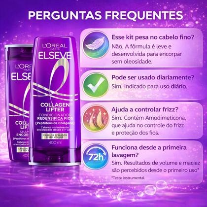 Imagem de Kit Elseve Collagen Lifter: Shampoo Encorpador e Condicionador Redensifica 400ml