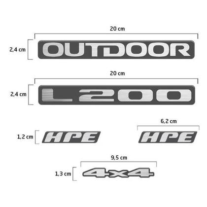 Imagem de Kit Emblemas L200 Outdoor 4x4 Hpe 2007 Adesivo Grafite