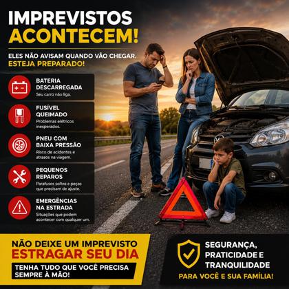 Imagem de Kit Emergência Automotivo 32 Peças Maleta Completa Porta Mala Carro Ferramentas Cabo Chupeta Segurança Viagem Emergência