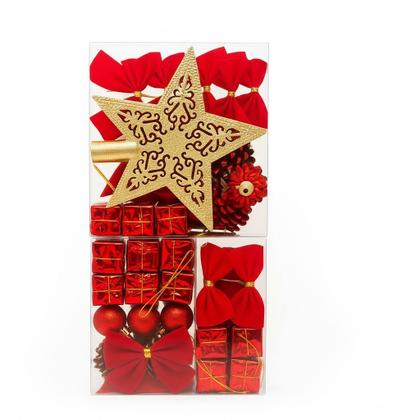 Imagem de Kit Enfeite Árvore De Natal Vermelho E Dourado Decoração Completa Festividade Ceia Natal