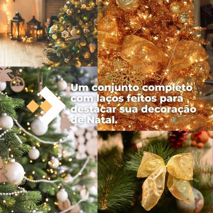 Imagem de Kit Enfeite Árvore Natal Laço Juta Brilho 5 Unidades