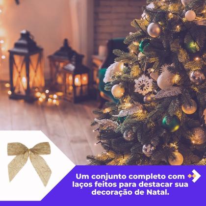 Imagem de Kit Enfeite Árvore Natal Laço Juta Brilho 5 Unidades