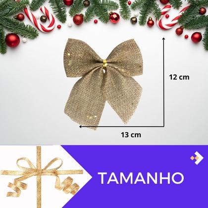 Imagem de Kit Enfeite Árvore Natal Laço Juta Brilho 5 Unidades