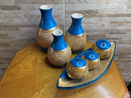 Imagem de Kit Enfeite Decorativo Cerâmica Trio de Vasos Centro de Mesa Sala Rack - Bojudinha