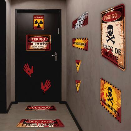 Imagem de Kit Enfeite Placas Halloween Perigo Sangue - 12 unid