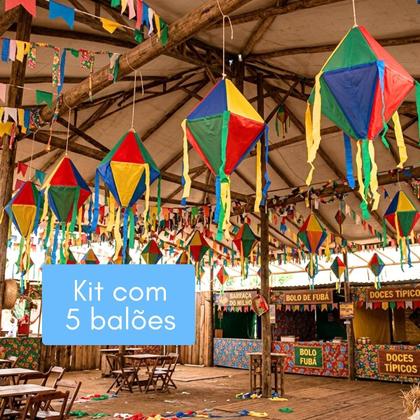 Imagem de Kit Enfeite São João Festa Junina Bandeirinhas 50 metros 5 Balões 40x20cm