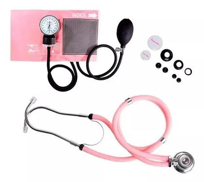 Imagem de Kit Enfermagem Aparelho De Pressão Com Estetoscópio Duplo + Termômetro + Garrote