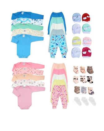 Imagem de kit enxoval body mijão touca e meia 26 peças bebê menino e menina Algodão